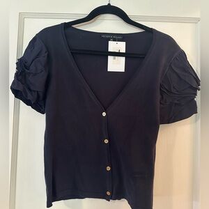 Navy button-up women's blouse